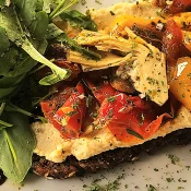 Hummus sandwich with marinated vegetables